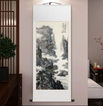 Famous Artist's Landscape Painting in New Chinese Style - Scroll-Mounted Calligraphy and Art for Living Room, Entryway, Office, and Tea Room Decor