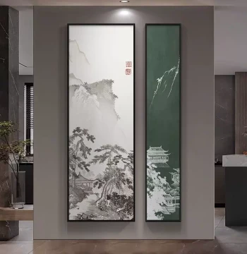 Landscape Painting New Chinese Style Entryway Decor, Living Room Hallway Corridor Wall Art, Ink Wash Traditional Chinese Painting for Front Door