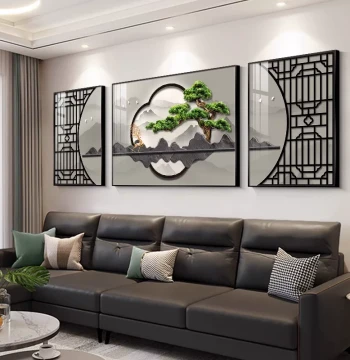 Guest-Greeting Pine Wall Art for Office - New Chinese Zen Tea Room Background & Living Room Landscape Painting with Premium Aesthetic