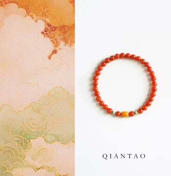QIANTAO "Jinhua" Original New Chinese Style Natural Southern Red Amber Turquoise Bracelet Gift