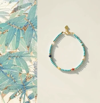 QIANTAO "Yun Shu" Original Natural Multi-Gem Bracelet: South Red Agate, Pearl, Beeswax Amber, Optimized Turquoise Gift