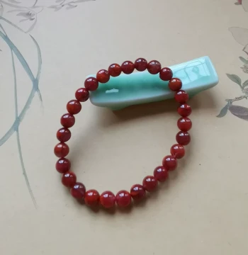 Southern Red Agate Bracelet, Nine Purple Li Fire Design, Natural Raw Liangshan Stone with Flame Pattern, Ox-Blood Red, Ice-Float Single-Loop Round Beads