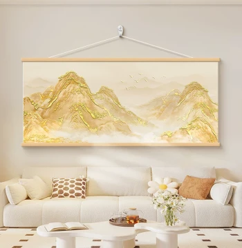 "Mountain Backing" Living Room Decorative Painting, Modern Minimalist West Wall Wealth-Attracting Landscape Art, High-End Office Large White Wall Hanging