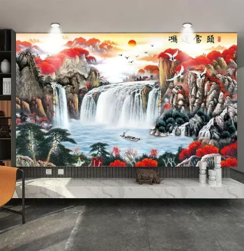 Self-Adhesive Landscape Wallpaper, Scenic Wall Stickers, Murals for Living Room Background Wall, Office Decorative Wall Art Stickers