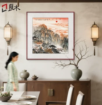Mount Tai Sunrise Wall Art for Entryway, Directly Opposite Door, Landscape Painting with Mountains Only, Pure Hand-Painted