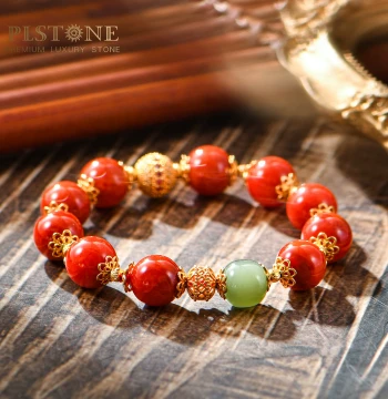 Pulin's Collectible 7A+ Sichuan Liangshan Old Mine Flame Southern Red Agate and Jadeite Design Bracelet - DIY Unisex Beaded Strand