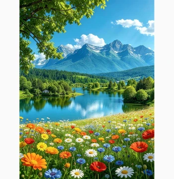 Chinese Landscape Scenery Decorative Painting for Living Room Bedroom Office Entryway with Adhesive Back Self-Stick Wall Art