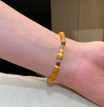 Yangui Original 'Ancient Gourd Brocade' Chinese Style New Chinese Bracelet - Yellow Jade and Southern Red Agate Versatile Niche Layering Bracelet for Women