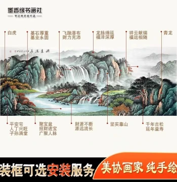 Hand-Painted Traditional Chinese Landscape Painting Core Featuring a Treasure Bowl for Home Protection - New Chinese Style Wall Art for Living Room or Office