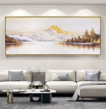 TEPAI Living Room Landscape Art 'Golden Mountains' - Premium Minimalist Modern Hand-Painted Textured Oil Painting