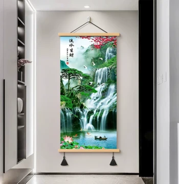 Landscape Scenery Wall Art: Flowing Water Wealth Decoration Painting for Living Room, Sofa, Office Background, and Entryway