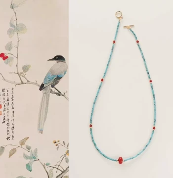 QIANTAO "Qingyun" Original New Chinese Style Optimized Turquoise and South Red Agate Wenwan Necklace for Artistic Women