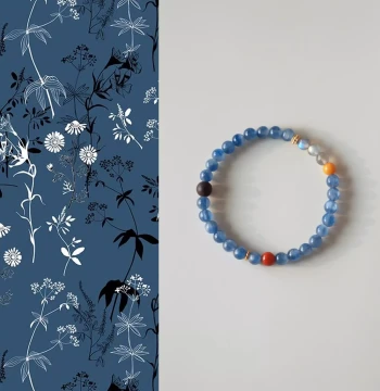 QIANTAO "Boundless" Original Chinese Style Natural Blue Crystal, Beeswax, Agarwood, Southern Red Agate Multi-Gem Bracelet, Couple Gift