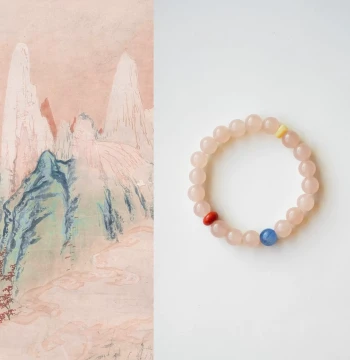 QIANTAO 'Hua Ying Chun Shi' Original New Chinese Style Natural Pink Chalcedony and Southern Red Agate Bracelet for Women
