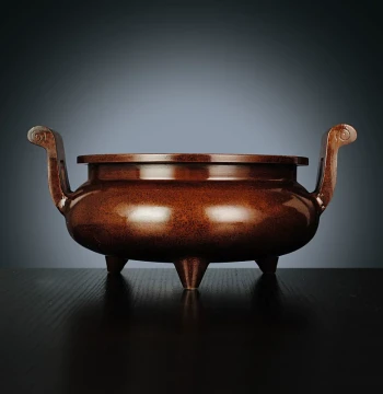 Bronze Incense Burner Ornament, Great Ming Xuande Furnace for Home, Temple, Buddhist Hall, and Ancestral Shrine Worship, Official Hat Style Purple Copper Censer