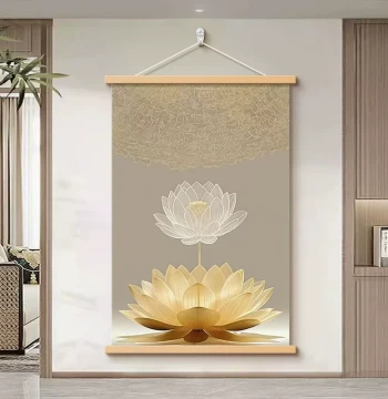 New Chinese Zen Lotus Wall Art for Living Room, Tea Room, Study, Office Entryway, Vertical Decorative Painting