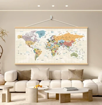 World Map Wall Art for Living Room, Office, and Conference Room - Large Size Decor for Sofa, Bedroom, and Study Background