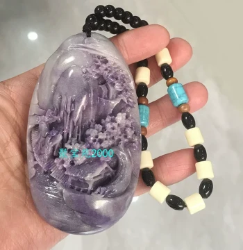 Xinjiang Hetian Jade Smoky Purple Landscape Hand-Held Ornament - Imitation Jade Scenic Art Piece for Collectors