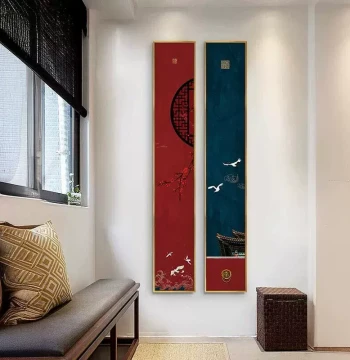 New Chinese Style Decorative Painting – Narrow Vertical Panel for Sofa Background, Tea Room, Hallway, or Entryway
