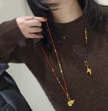 Natural Lapis Lazuli Universal Chain Pendant with Universal Clasp, Gold Pendant Accessory Chain, Natural Nanhong New Chinese Style Sweater Chain for Women