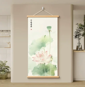 New Chinese Style Zen Lotus Decorative Hanging Painting Office Study Tea Room Mural Utility Box Cover Fabric Scroll Art