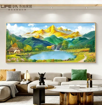 Sunlit Golden Mountain Living Room Decorative Painting, Treasure Bowl Landscape Mural, Backing Mountain Map for Sofa Wall, Hand-Painted Oil Art