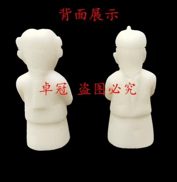 Jade Urn Ornament, White Marble Golden Boy and Jade Girl Lion Tomb Accessories, Storage Display Items for Memorial and Funeral Services