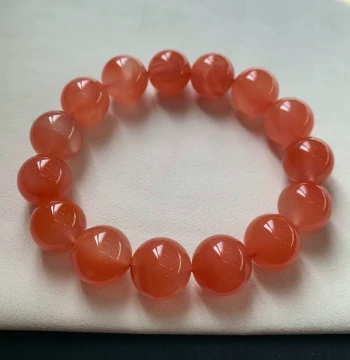 Natural Cherry Red Southern Red Agate Single-Loop Bracelet - Persimmon Red Crystal Gemstone Buddhist Prayer Beads, Jewelry Gift for Couples