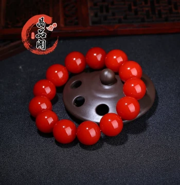 Natural Southern Red Agate Bracelet, Persimmon Red Cherry Red Full Color and Texture Baoshan Southern Red Beaded Single Loop 108 Prayer Beads