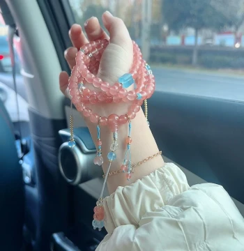 Cherry Ice Powder Natural Southern Red Agate 108-Bead Multi-Wrap Bracelet for Women - Aquamarine Necklace and Sweater Chain Gift