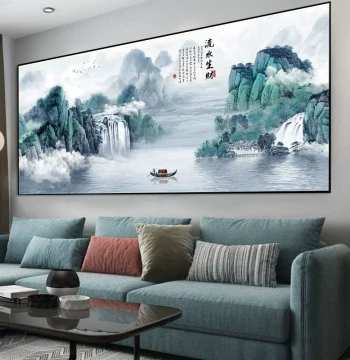 'Flowing Water Brings Wealth' Landscape Wall Sticker - Self-Adhesive Decorative Art for Living Room and Office Background