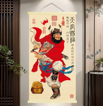 Bamboo Curtain Wall Hanging of Zhong Kui, Home Blessing and Warding Decor for Guesthouses and Offices, Living Room and Entryway Art