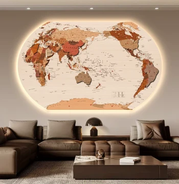 World China Map Living Room Sofa Background Wall Hanging, Office Decorative Painting with 3D Spliced Effect and Integrated Lighting
