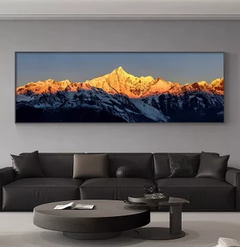 Sunlight on Golden Mountain Wall Art - Modern Luxury Decor for Living Room, Sofa Background, Study, and Office
