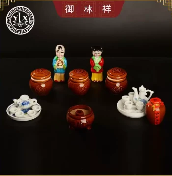 Ceramic Burial Ornaments Set of Five - Complete Funeral Supplies for Tomb Interment - Urn Accompaniment Items for Elderly Funerals