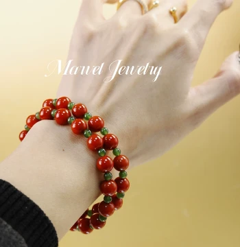 MarvelJewelry Natural Southern Red Agate Double-Loop Bracelet with Jasper Millet Beads for Women's Zodiac Year Gift