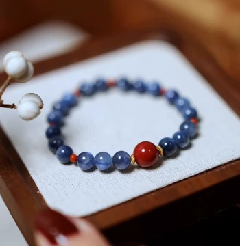 'Soulmate' New Chinese Style Natural 6A Grade Old Mine Cat's Eye Kyanite and Southern Red Agate Bracelet, Crystal National Style Beaded Handchain