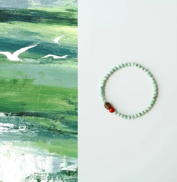 QIANTAO "Shi Shan" Original Chinese Style Natural Raw Turquoise and Southern Red Artistic Bracelet Gift