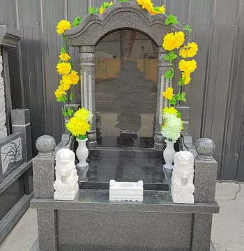Pair of White Marble Stone Lions for Cemeteries and Graves, Small Blue Stone Carved Vases and Incense Burners for Sacrificial Offerings and Ornaments