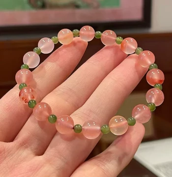 Linguan Ying Natural Ice-Floating Southern Red Agate Bracelet and Necklace for Women, Paired with Hetian Jasper, Minimalist Luck-Bringing Birthday Gift