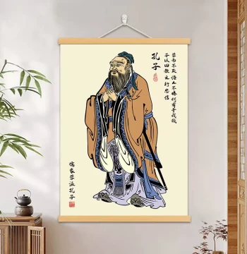 Portrait of Confucius Calligraphy Hanging Scroll, Office Decor, Study Entryway Living Room Inspirational Central Hall Art
