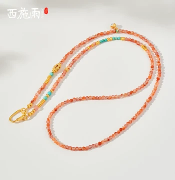 Ultra-Fine Natural Ice-Floating Southern Red Agate Necklace Cord with Millet Beads, Gold Compass, and Goldfish Pendant for Women