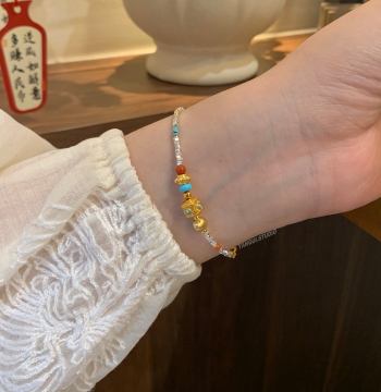Yangui Original 'Baoyuqin' Chinese-Style Red Agate and 925 Sterling Silver Couple Bracelet