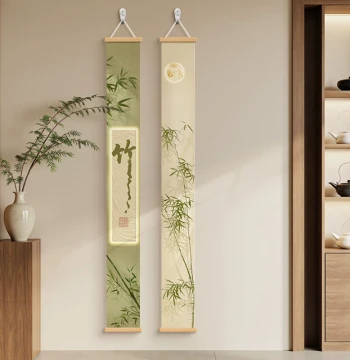 Green Bamboo Wall Art, New Chinese Style Entryway Decor for Study, Tea Room, or Office with Zen Aesthetic