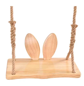 Solid Wood Swing for Outdoor & Indoor - Carbonized Wooden Backrest Swing with Hemp Rope for Kids & Adults, Garden Hanging Chair in Raw Wood Finish