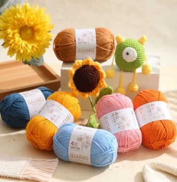 4-Ply Combed Milk Cotton Yarn Ball for Hand Crochet DIY Dolls, Baby Bouquets, and Scarves