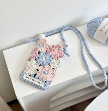 Stuuuly Handmade Spring Floral Phone Bag - DIY Pearl Hollow Cotton Weaving Crossbody Kit