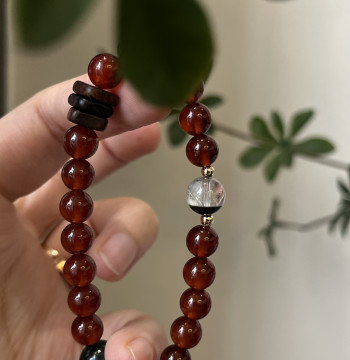 Wood & Fire - Natural Kunzite Amethyst Red Phantom Green Sandalwood Peach Blossom Birthday Gift Southern Red Multi-Strand Garnet