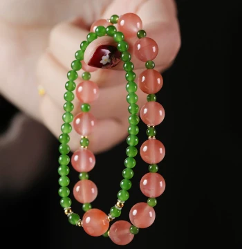 Shang Original New Chinese Style Natural Hetian Jade Jasper Bracelet for Women - Ice-Floating Southern Red Agate with 18K Gold Beads Gift