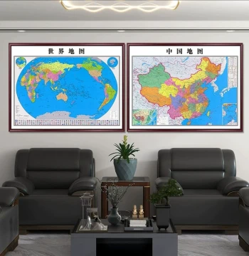 New Edition China & World Map Wall Art with Solid Wood Frame - HD Authentic Office Decor Customizable